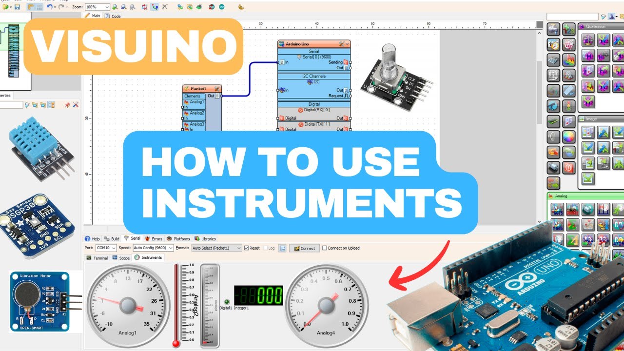 Как использовать Instruments в Visuino с помощью Arduino