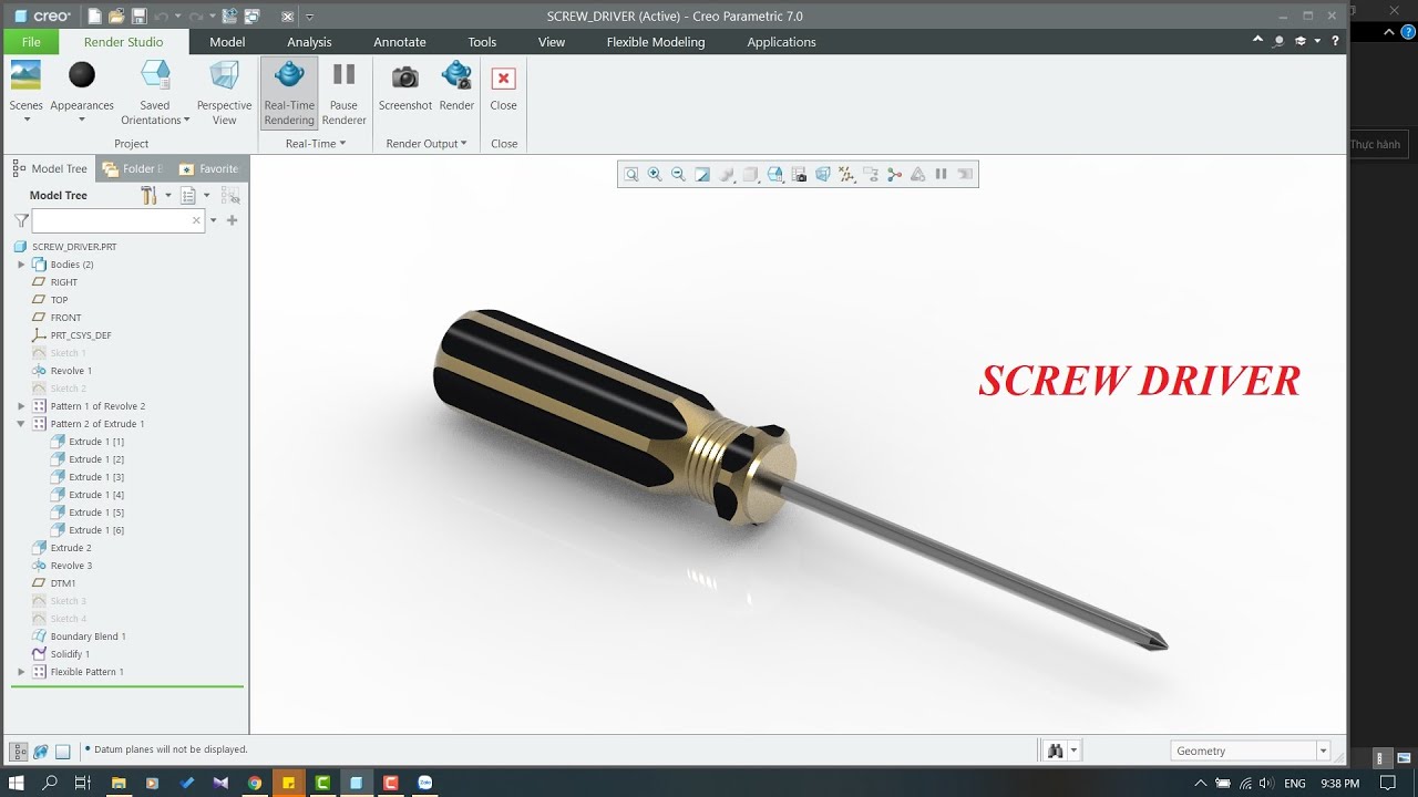 [CREO TUẤN NGUYỄN]  Part Tutorial - Bài 14: Thiết kế Tua vít (Screw driver) trên Creo Parametric.