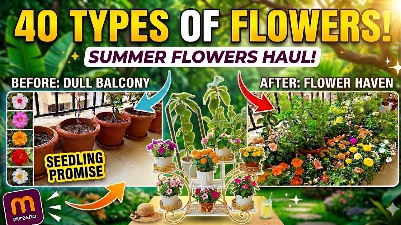 40 Types of Summer Flowers! 🌸 Meesho Seeds Haul & Results | My Balcony Transformation ✨