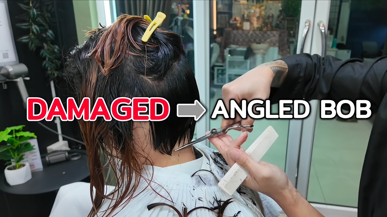 แก้ผมเสียเป็นบอบเททุยสวยๆ | Damaged Hair to Angled Bob
