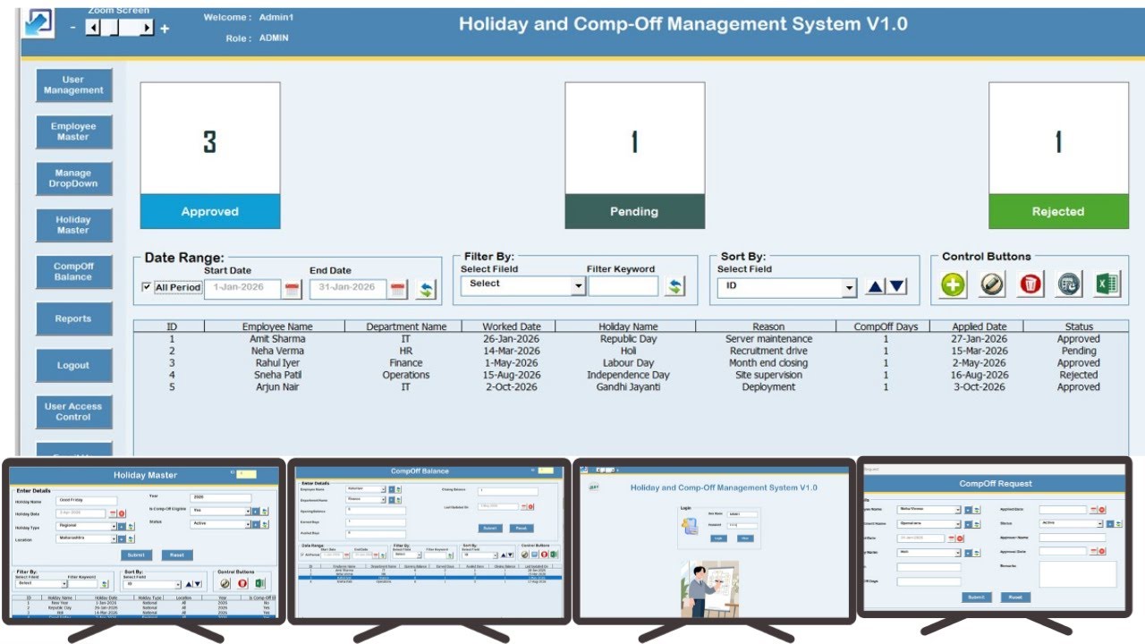 Holiday & Comp Off Management System V1 0 in Excel VBA