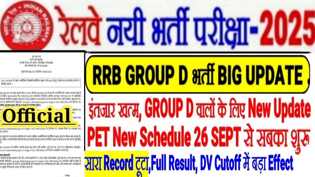 RRB GROUP D Recruitment BIG UPDATE, The wait is over, NEW SCHEDULE OUT, From SEPT 26/PET RESULT a...