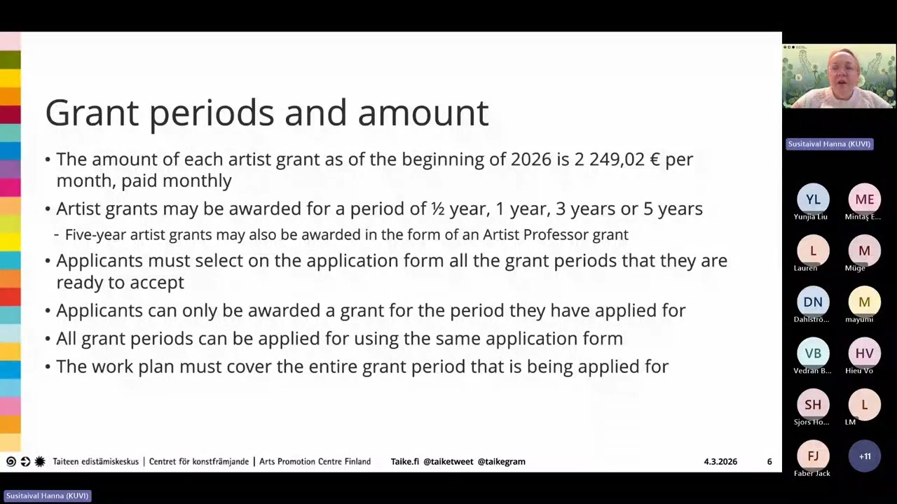 Webinar: Applying for artist grants using the new Applyforgrants.fi service 4.3. 2026