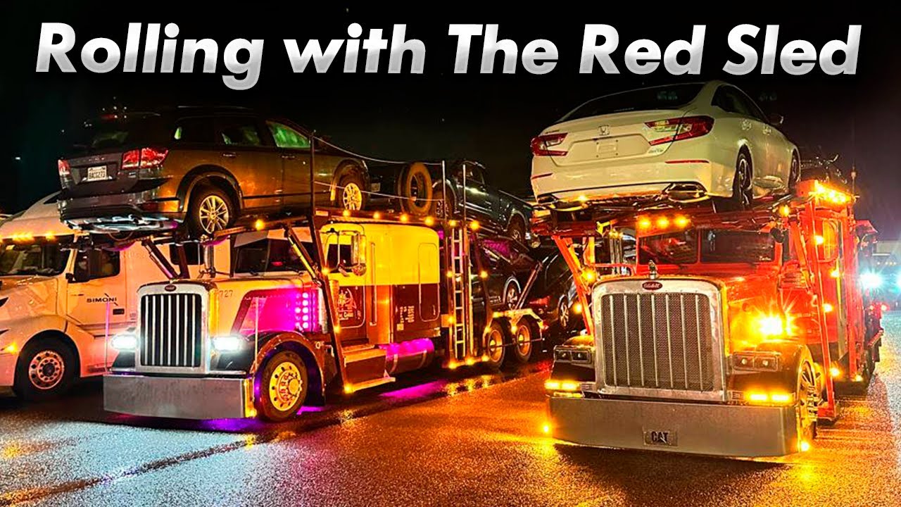Rolling East with The Red Sled! Bagged Peterbilt 389 Car Hauler.