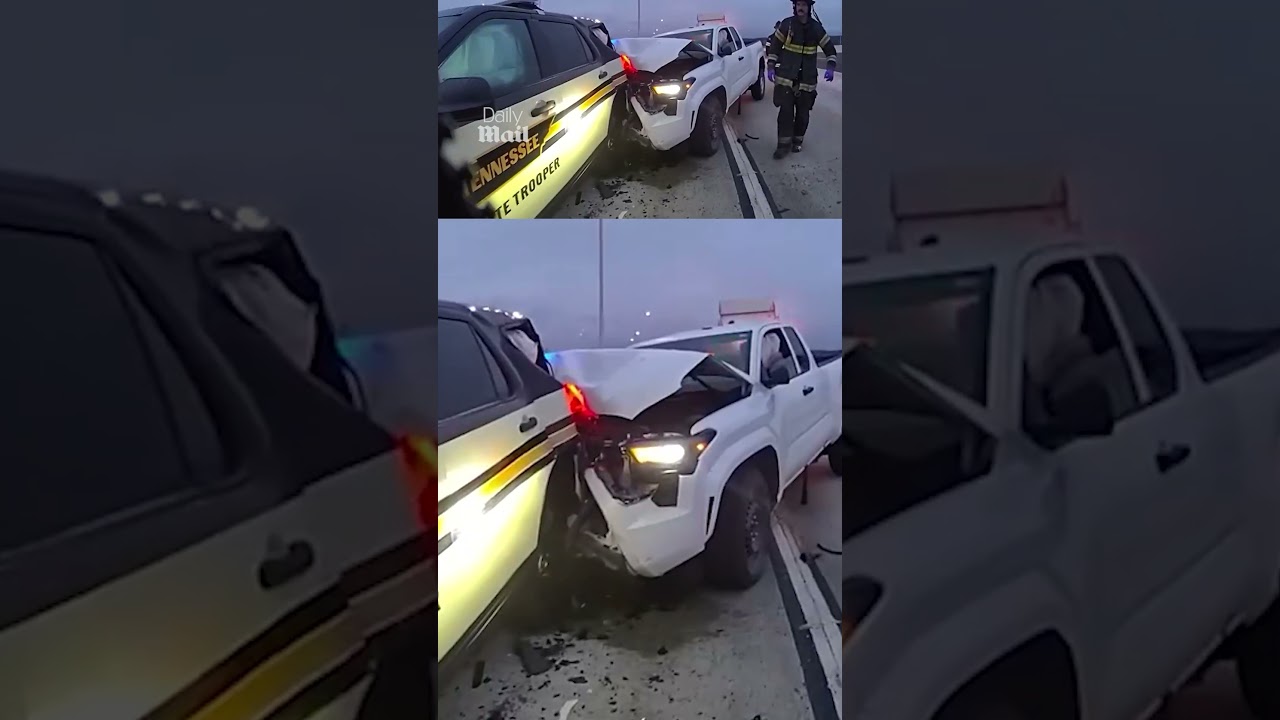 Автомобиль врезался в припаркованный полицейский автомобиль на шоссе.