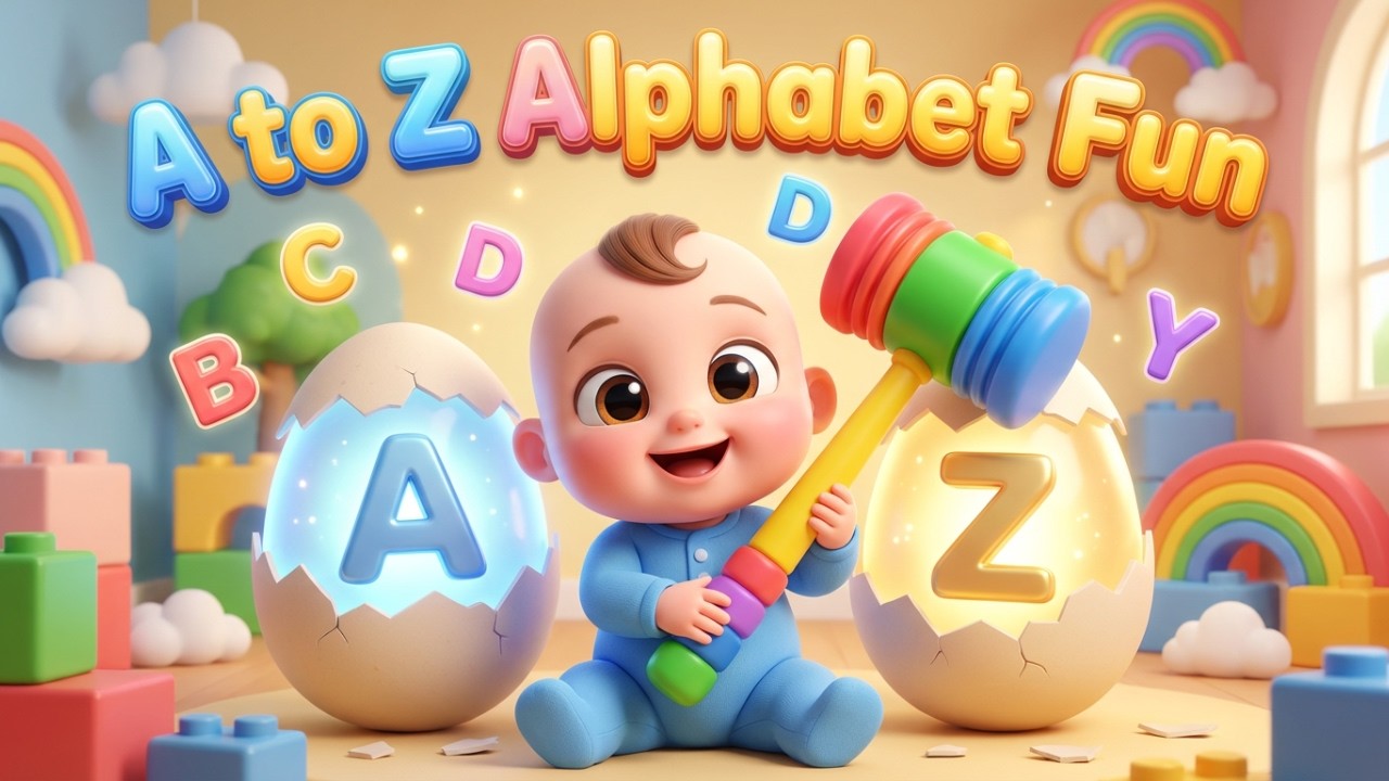 “🥚🔨 A to Z Alphabet Eggs Break | 3D Cartoon Baby Learning ABC 🎨👶”