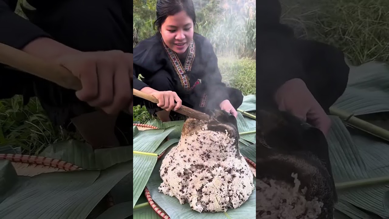 Đốt lửa cho đàn lợn sưởi ấm, nấu ăn cho các bé ở trong bản