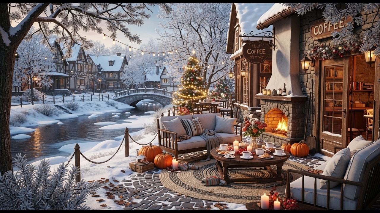 Soft Morning Jazz ❄ Cozy Snowfall Porch Ambience for Stress Relief