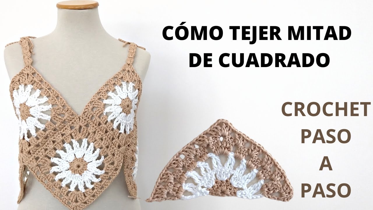 Crochet tutorial cómo tejer la mitad de un cudrado | tejer con gancho
