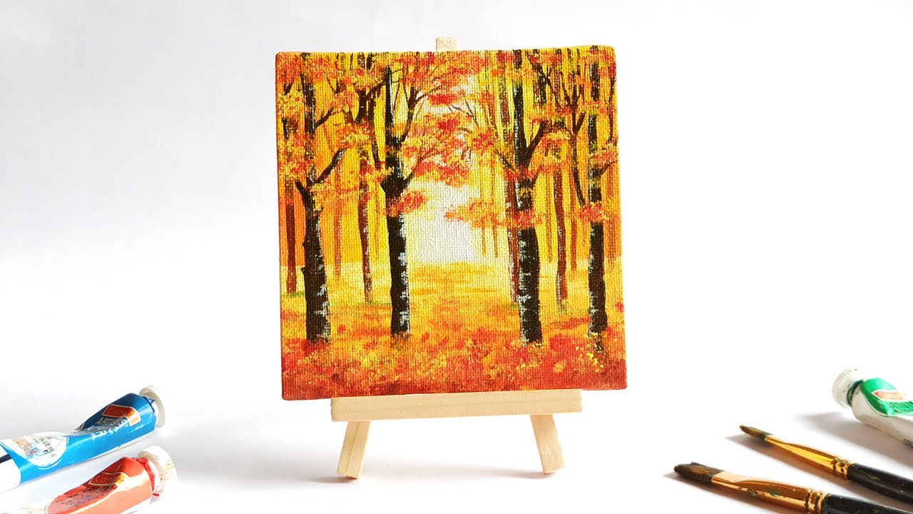 Autumn Acrylic Painting For Beginners Step By Step | Easy Mini Canvas Painting Tutorial