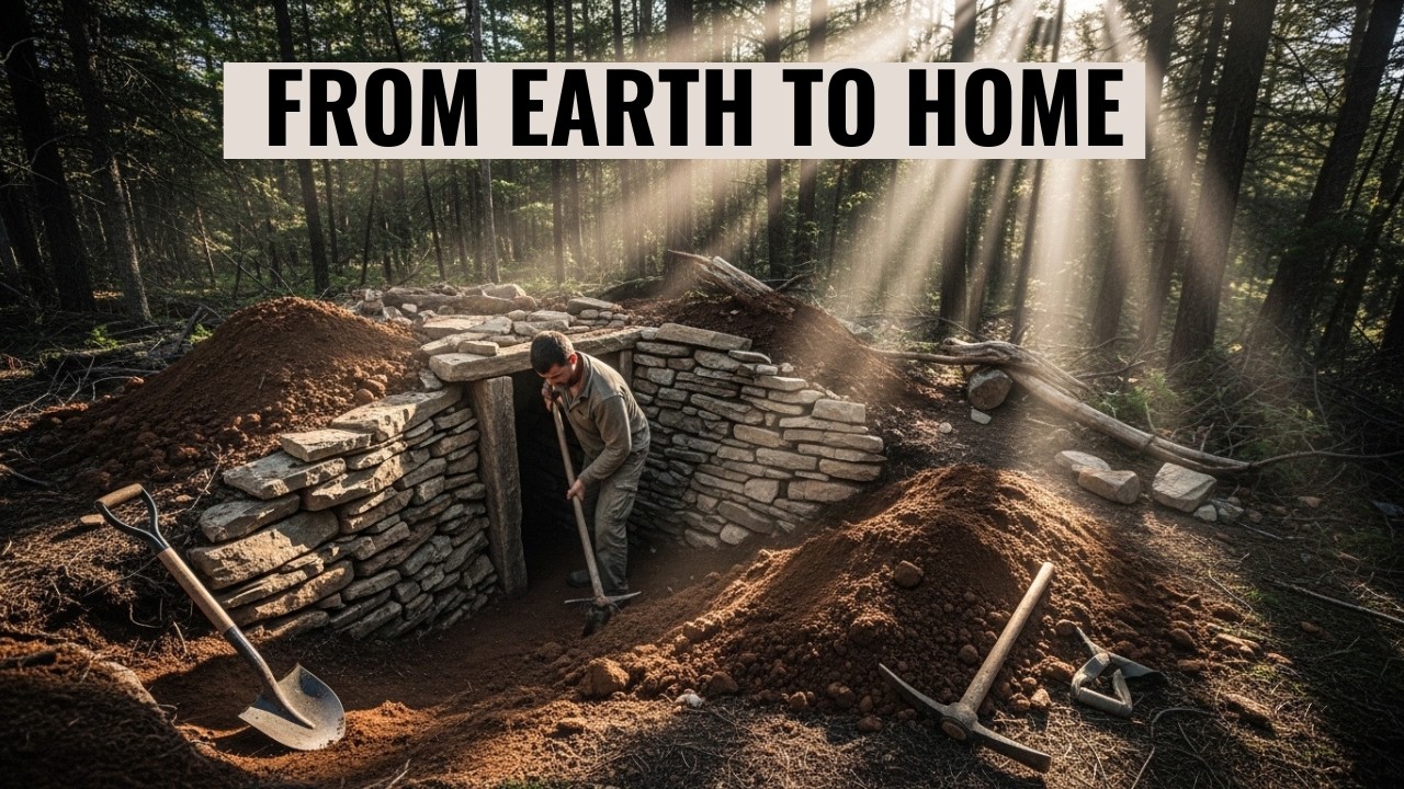 Building a Stone Dugout Alone in the Wilderness | Start to Finish