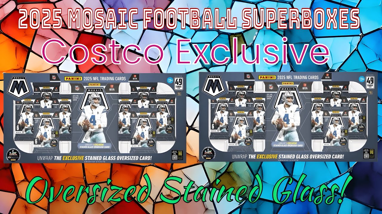2 супербокса Mosaic Football Superboxes 2025 года — эксклюзив Costco, увеличенного размера, с вит...