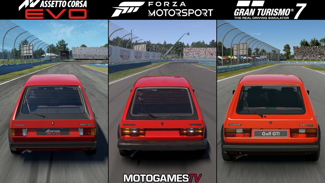 Assetto Corsa EVO vs Forza Motorsport (2023) vs Gran Turismo 7 - VW Golf GTI Mk1 at Watkins Glen