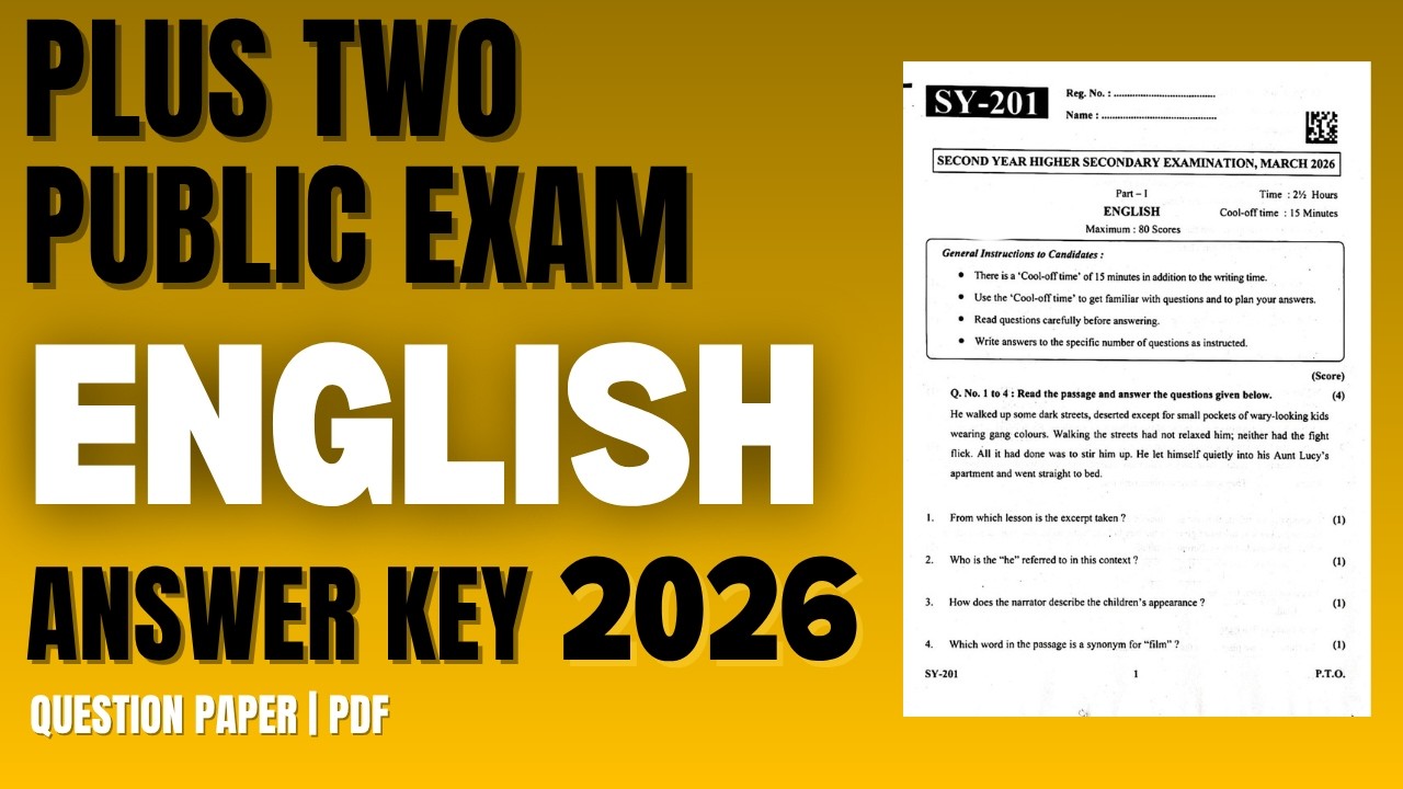 PLUS TWO ENGLISH PUBLIC EXAM QUESTION PAPER & ANSWER KEY 2026 #plustwo #english #answerkey #2026