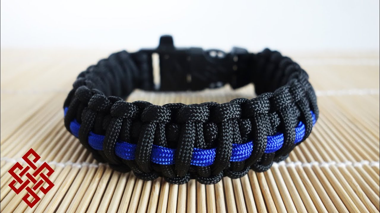 How to Make a Thin Blue Line King Cobra Paracord Bracelet with Fire Starter Buckle Tutorial
