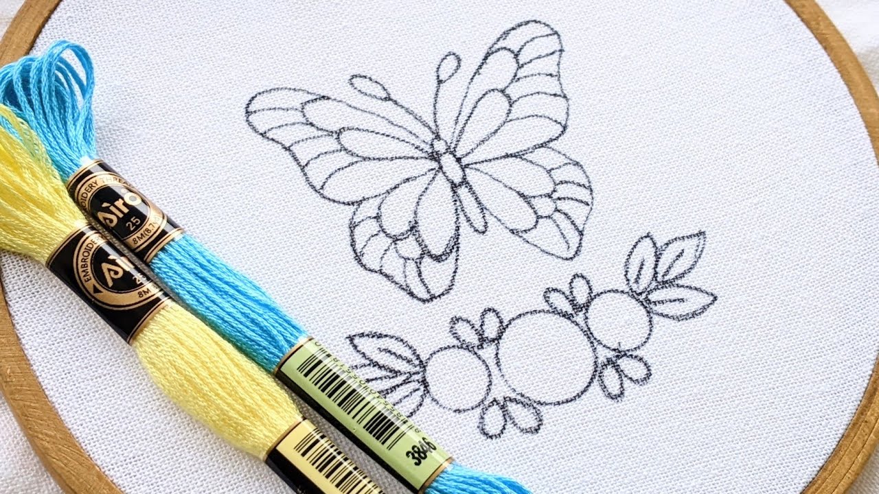 VERY EASY AND BEAUTIFUL BUTTERFLY AND FLOWERS HAND EMBROIDERY DESIGN FOR BEGINNERS