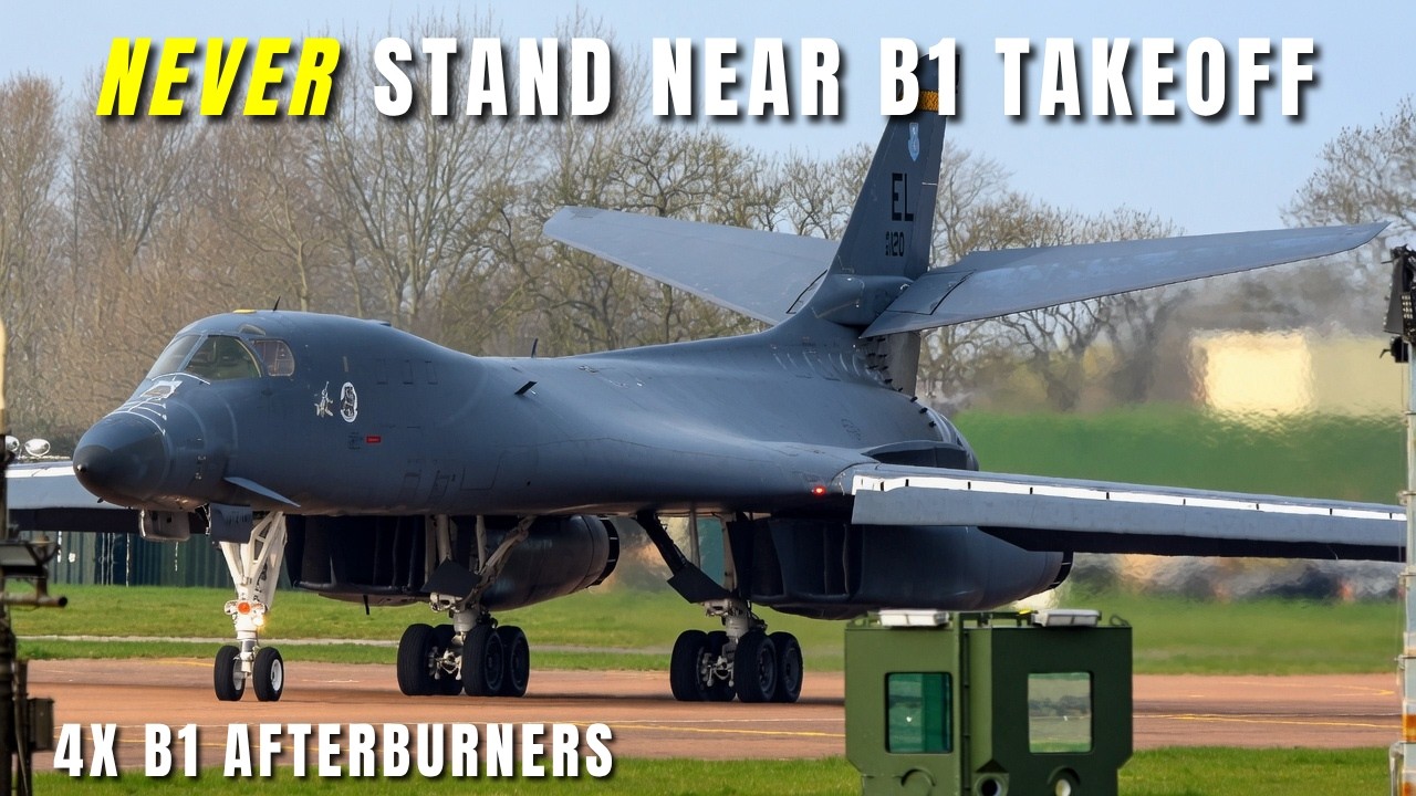 SCREAMING B-1 Bombers 4 Full Afterburner Takeoffs from RAF Fairford