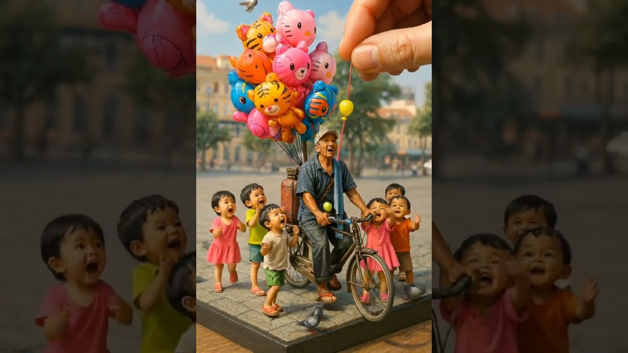Childhood Happiness in Balloons 🎈 #minifigurelife #miniatureart #tinyworld #streetvendor #diorama