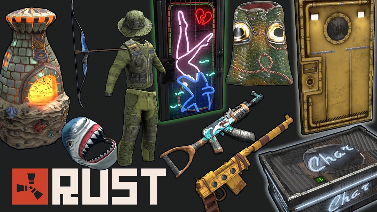 Rust Item Store Skin Previews Fisherman Burlap Neon Charcoal Submarine SAR Shark AR Ocean castle fur