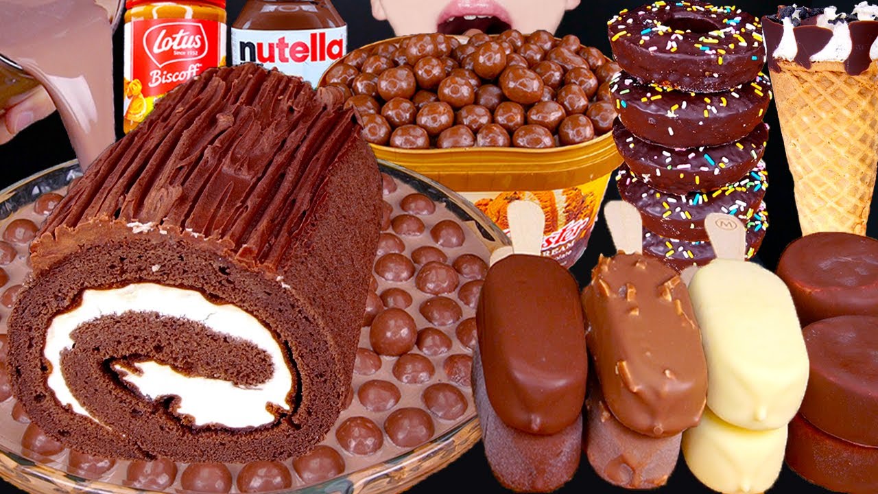ASMR MALTESERS CHOCOLATE MILK MAGNUM ICE CREAM CAKE DOUGHNUTS NUTELLA DESSERT MUKBANG먹방EATING SOUNDS