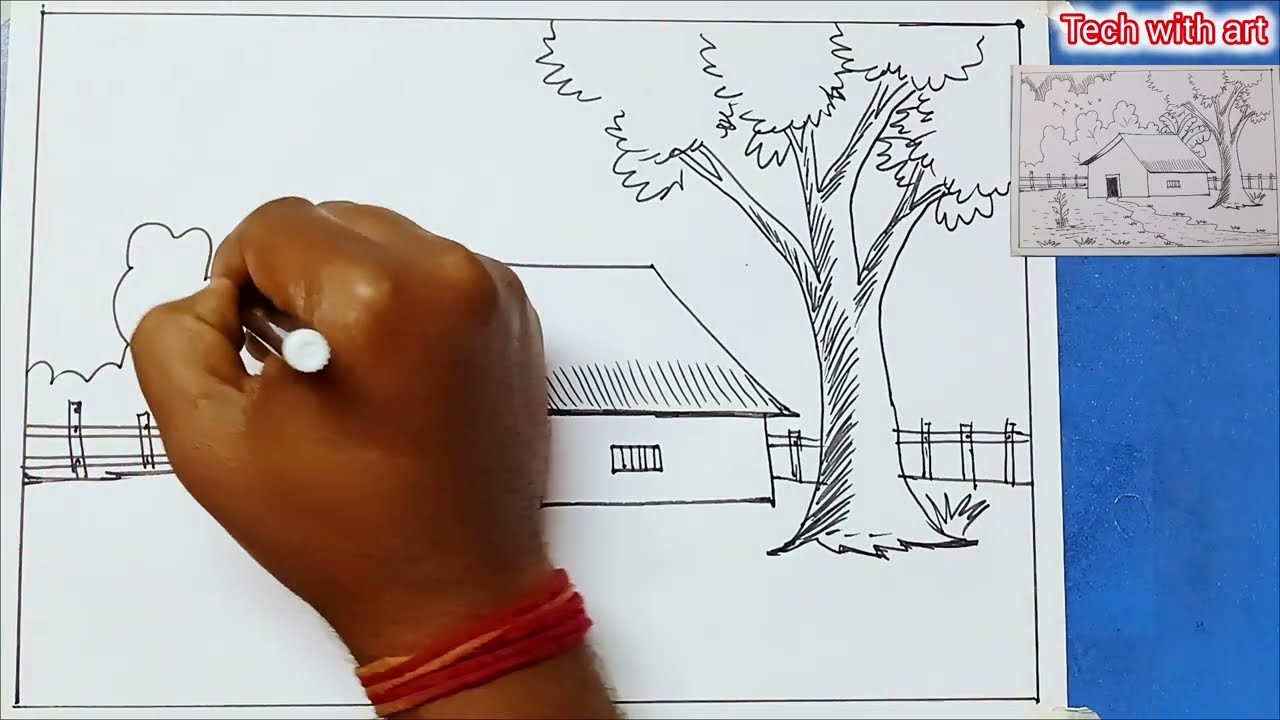 BEUTIFUL VILLAGE DRAWING PEN SKETCH ⏩