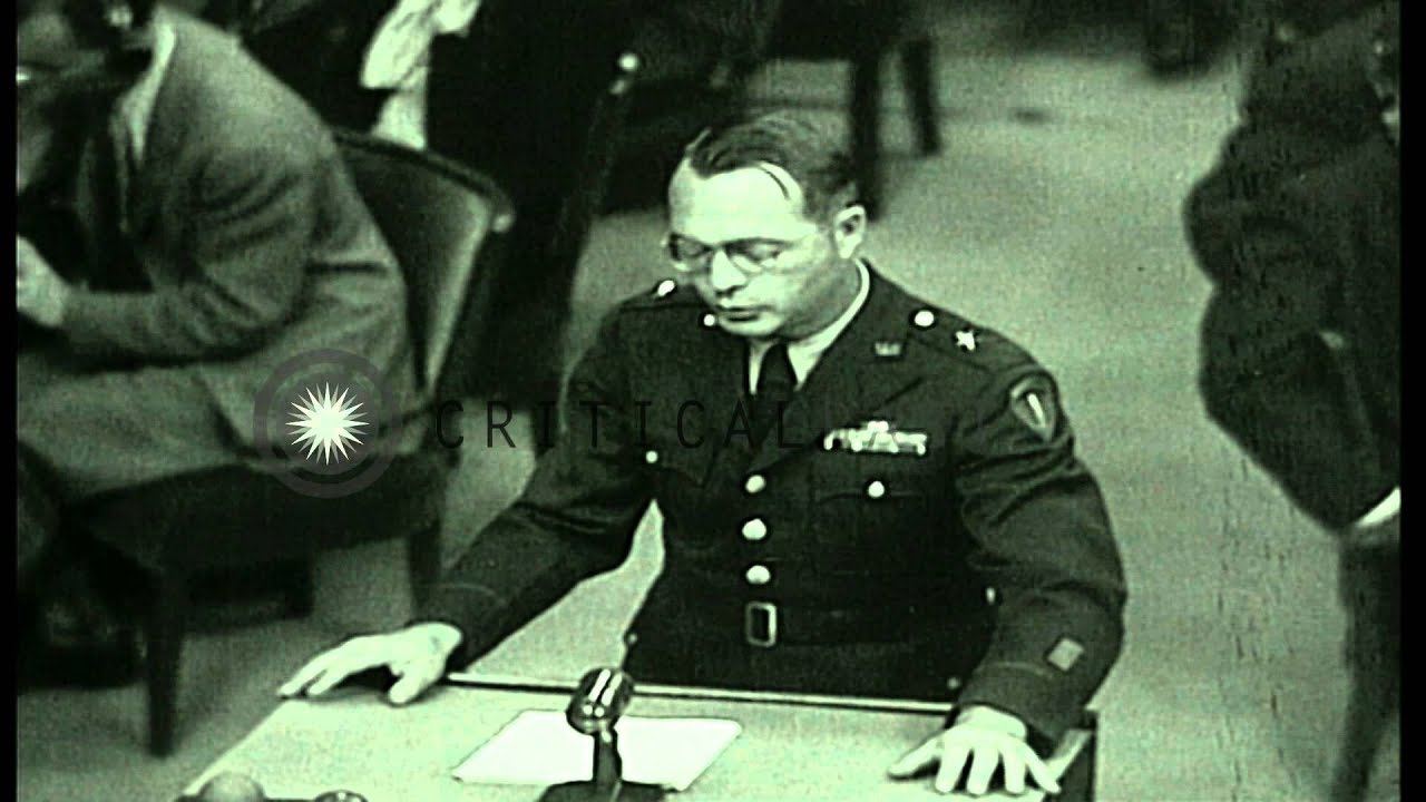 The prosecutor announces the list of defendants during IG Farben Trial in Nurembe...HD Stock Footage