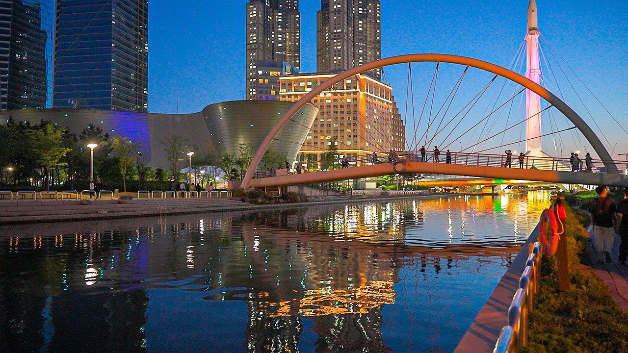 [4K HDR] Night Walk at Incheon Central Park City Sounds Korea