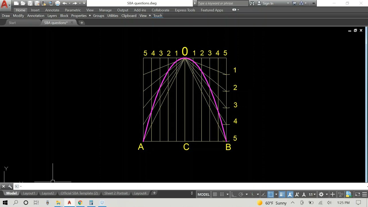 How To: Construct a Parabola Using the Circumscribed Rectangular Method. (Done in AutoCAD)