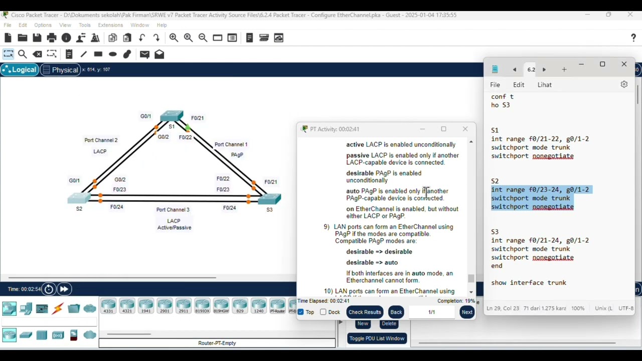 6.2.4 Packet Tracer - Configure EtherChannel