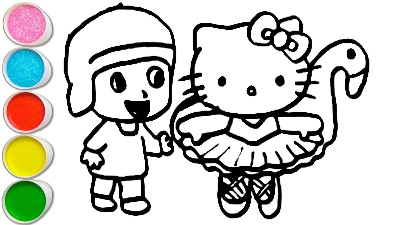 Cute pocoyo with Hello Kitty Drawing, Painting and Coloring For Kids and Toddlers_  Easy Drawing 