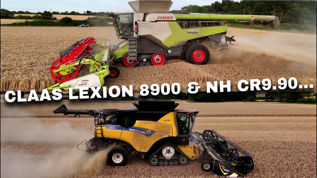 4Kᵁᴴᴰ Harvest 2025: Claas Lexion 8900TT and New Holland CR9.90 Revelation cutting wheat in Suffolk