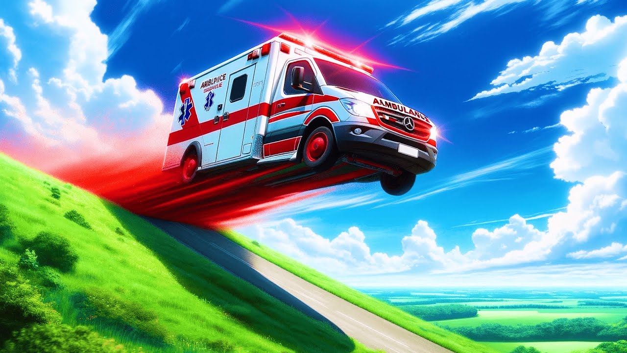 救急車から高級車まで色々な車を巨大な坂道からジャンプさせてみた！😱どの車が一番飛ぶ？ beamngdrive