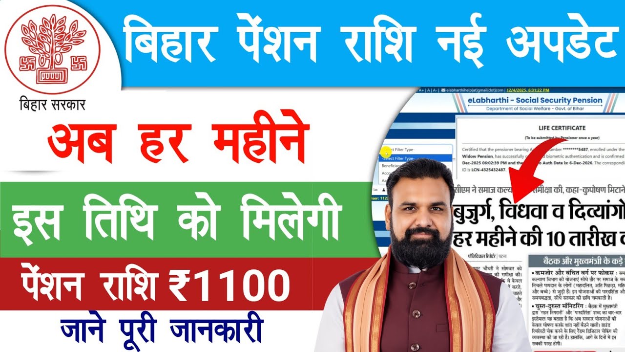 अब हर महीने इस तिथि को मिलेगी पेंशन राशि 1100 जाने पूरी जानकारी | Bihar Pension Payment Status