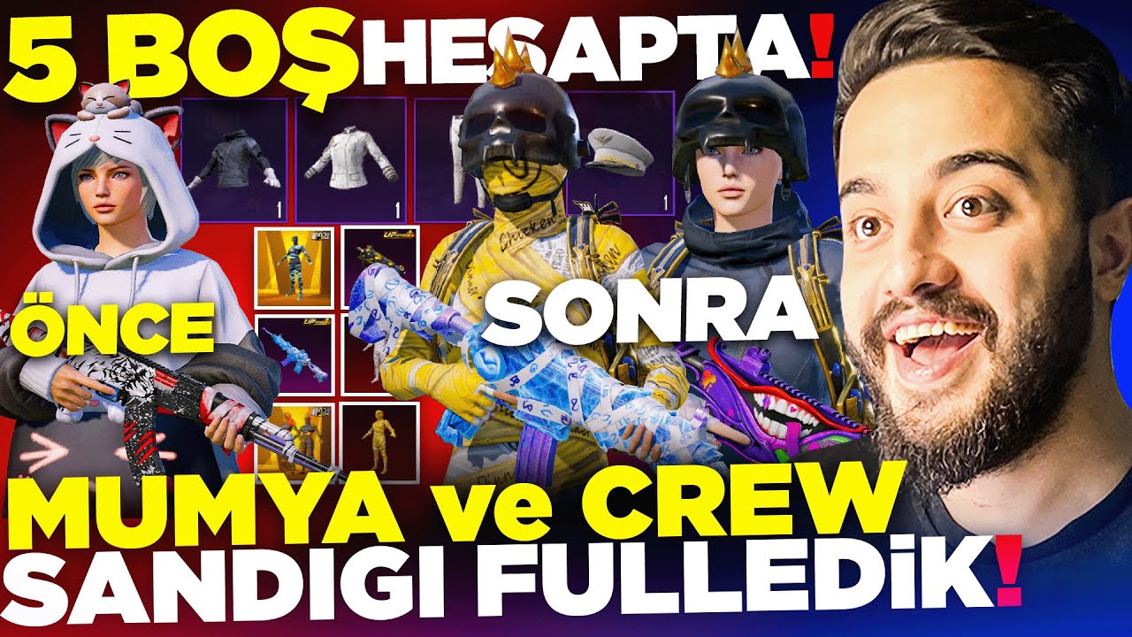 5 BOŞ HESAPTA MUMYA ve CREW SANDIĞI FULLEDİK! (İNANILMAZ ŞANS) PUBG Mobile
