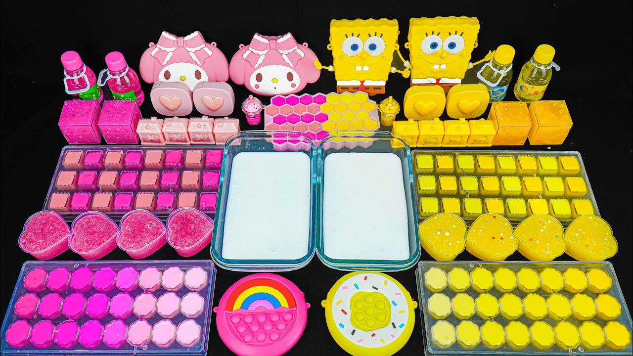 Pink and Yellow Sanrio MyMelody and Spongebob Slime ✨ Mixing random into Glossy Slime #73