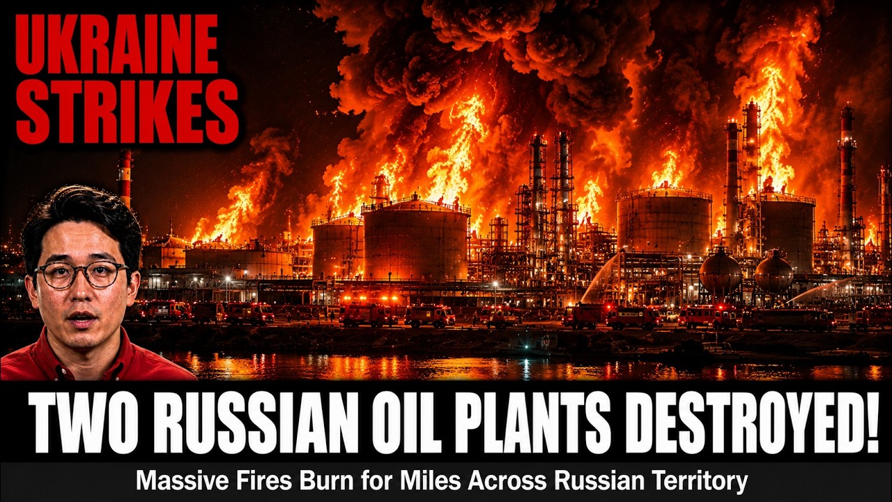 Ukrainian Drones Hit Two Russian Oil Facilities Causing Large Fires Visible forKilometers War Update