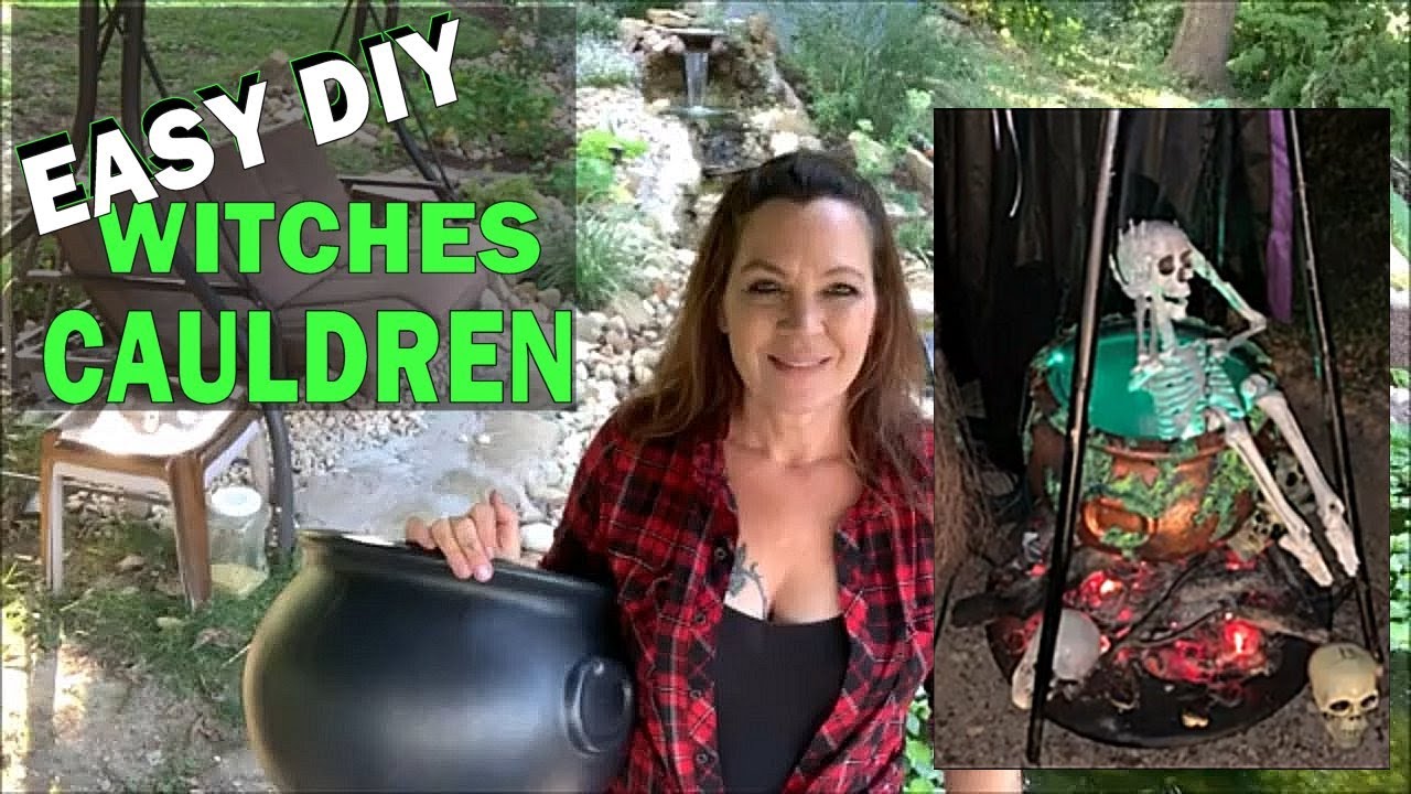 Witch's Cauldron with Glowing Fire Coals DIY plastic Cauldron Halloween - 