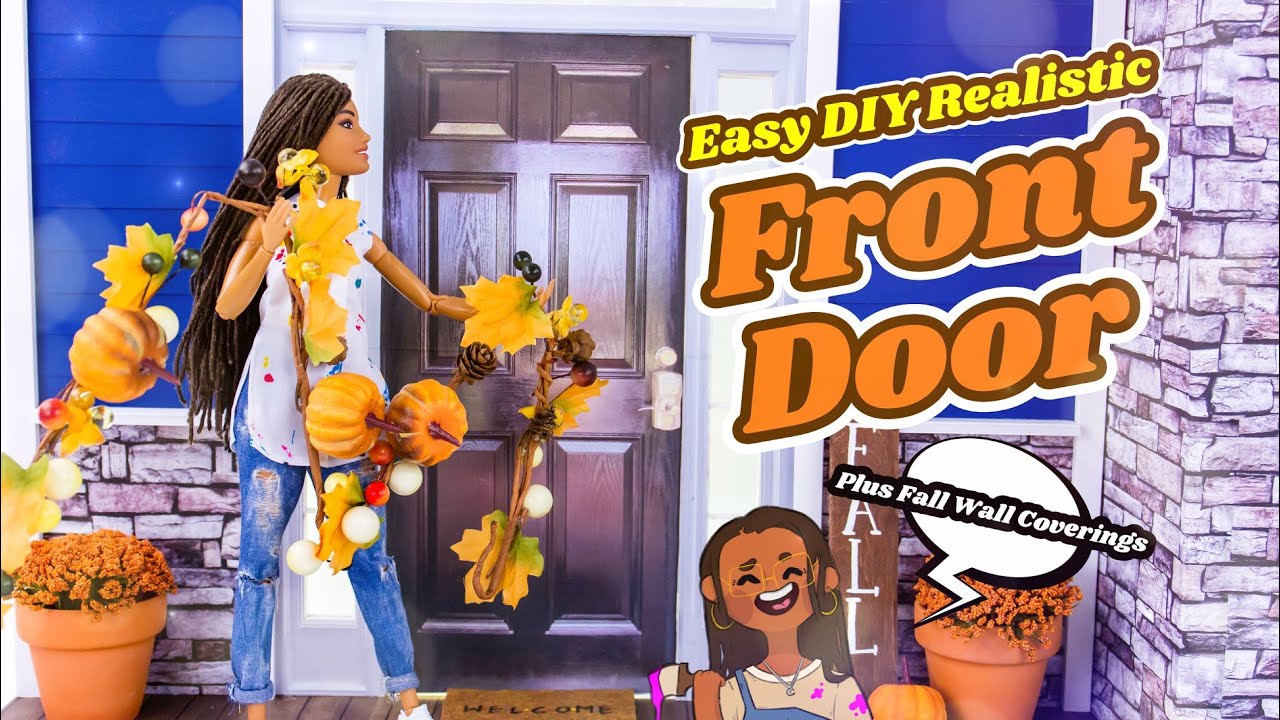 DIY - How to Make: Easy Realistic Dollhouse Front Door PLUS Fall Wall Covers