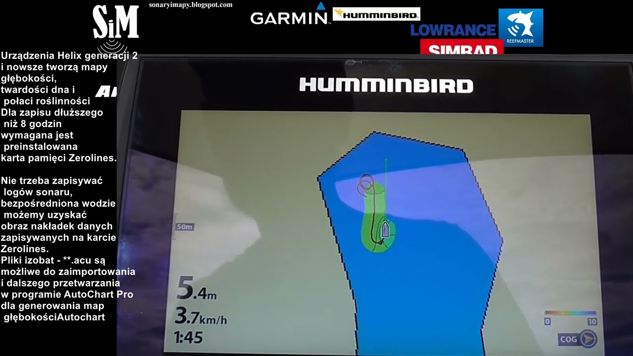 Mapa głębokość AutoChart Live- Humminbird Helix.