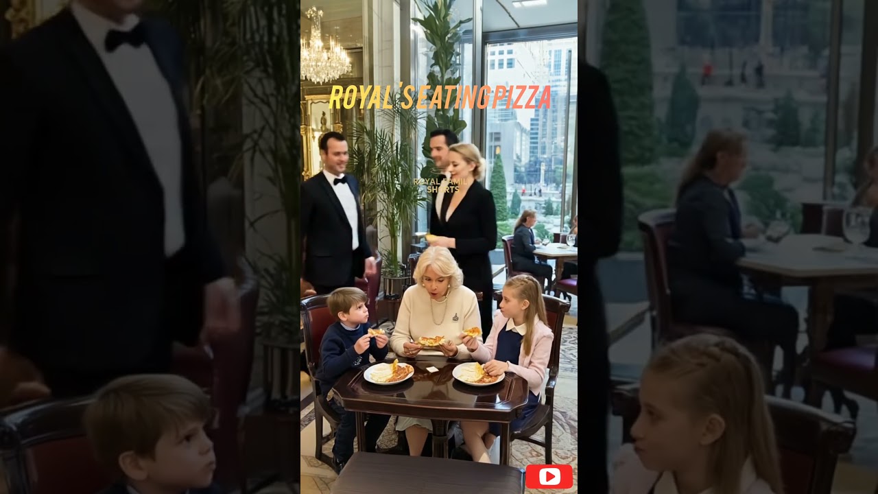 Queen Camila eating pizza with princess Charlotte & prince loius 