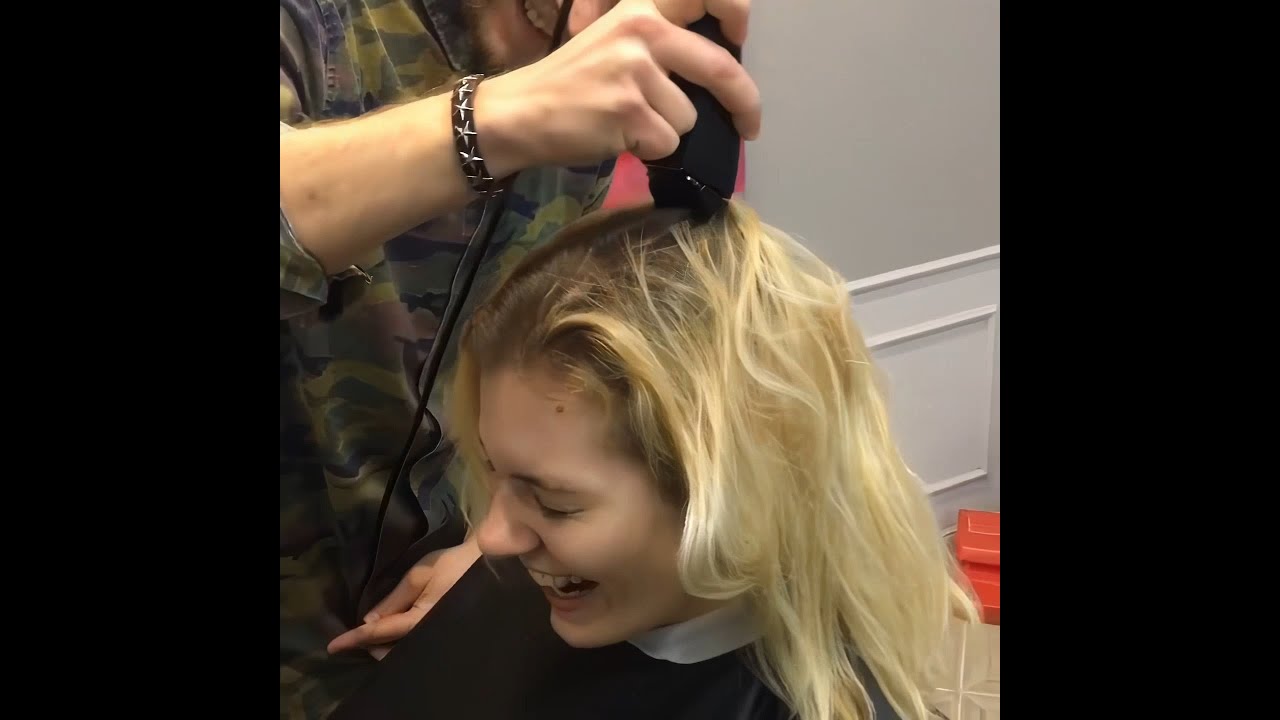 Russian girl gets a bleached buzzcut in barbershop (HD remaster and edit)