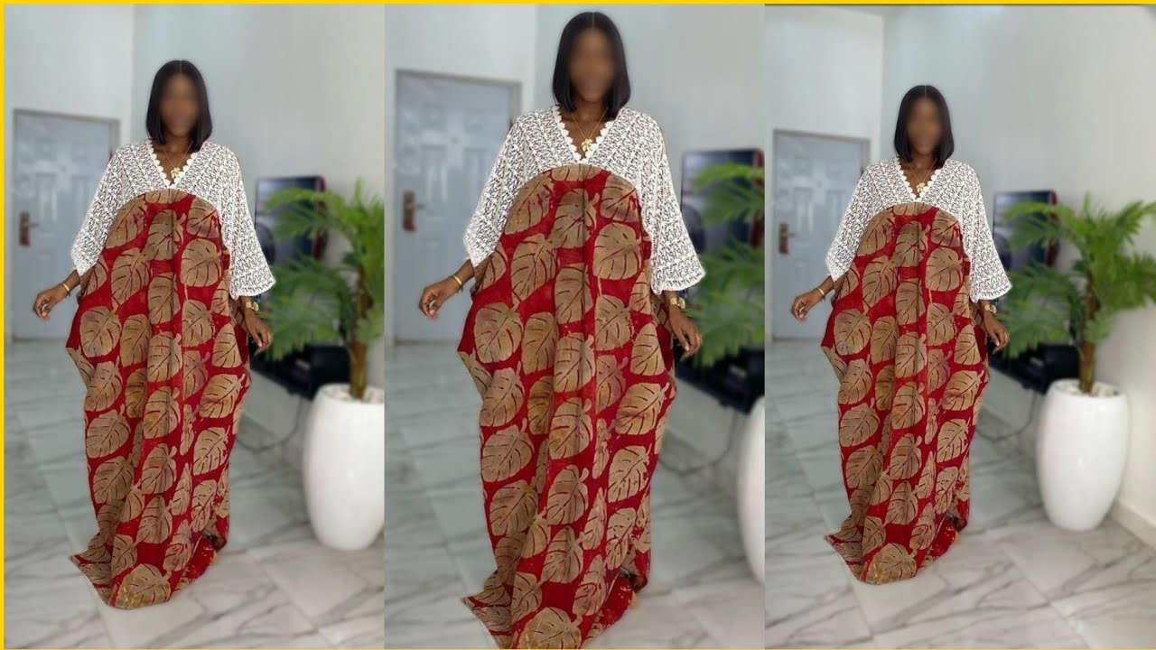 How to cut and sew a simple V- NECK BUBU GOWN with YOKE @Stitchadress