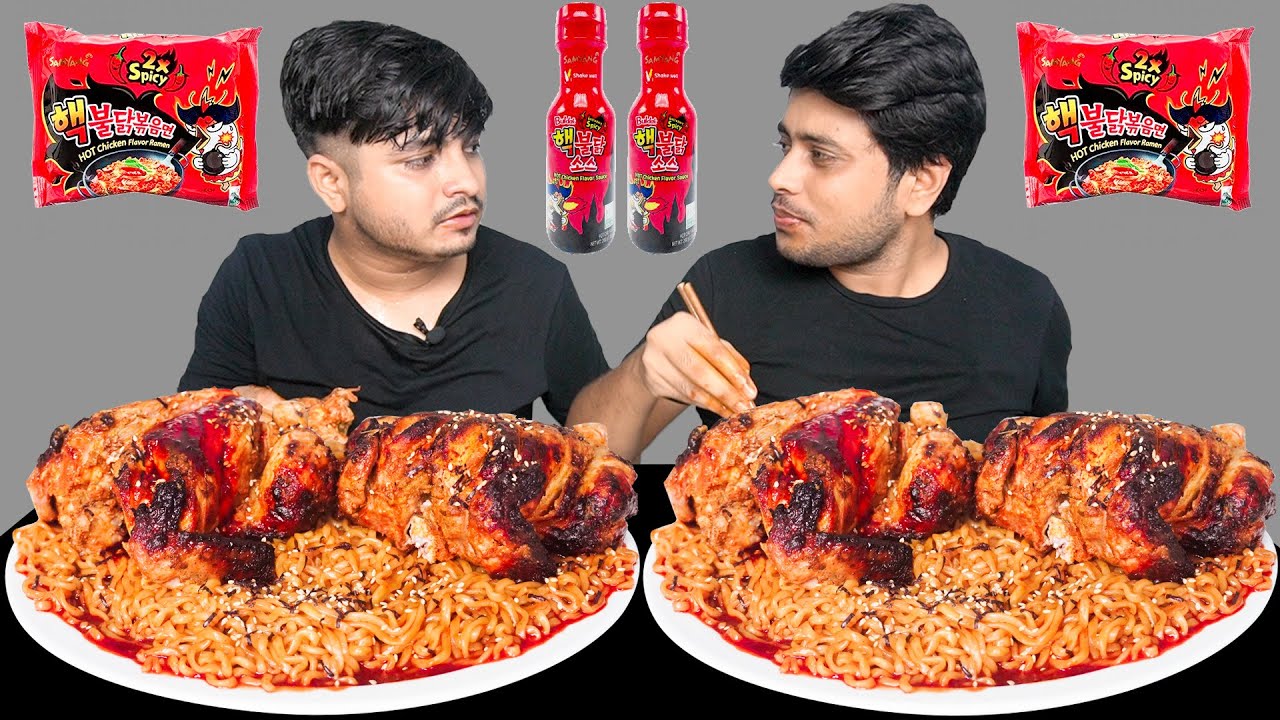 🔥🍜🍗 Extreme Spicy Sauce Ramen Noodles & Whole Grilled Chicken Eating Challenge | Eating Show