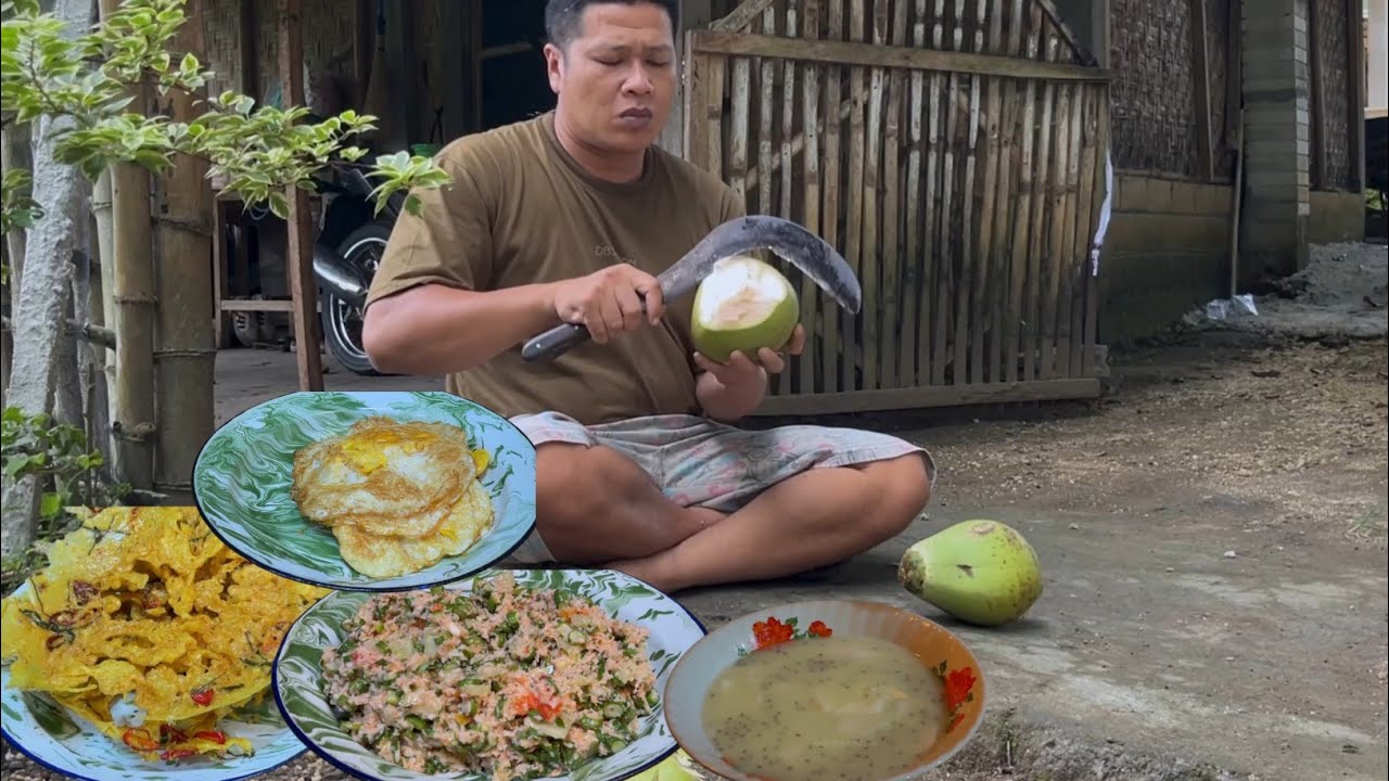 Masak istimewa untuk buka puasa,trancam ,peyek cabe, es degan, masakan desa 