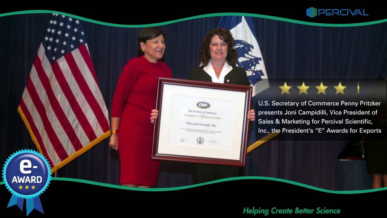 Percival Scientific Receives E-Award for Exports