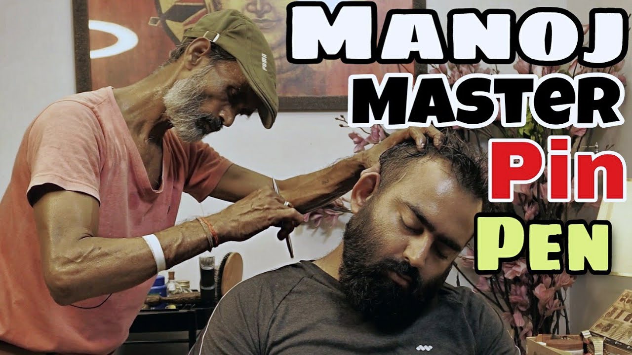 Pin-Pen Manoj Master Technique Head massage and semi body massage by Indian Barber (neck crack) ASMR