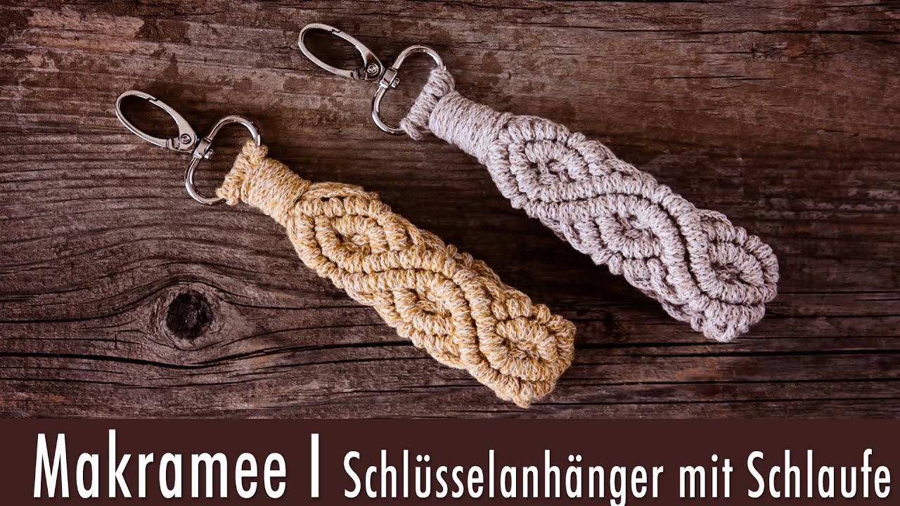 Makramee Schlüsselanhänger mit Schlaufe | endlos Rautenmuster | komplett geknotet ohne Zeitraffer