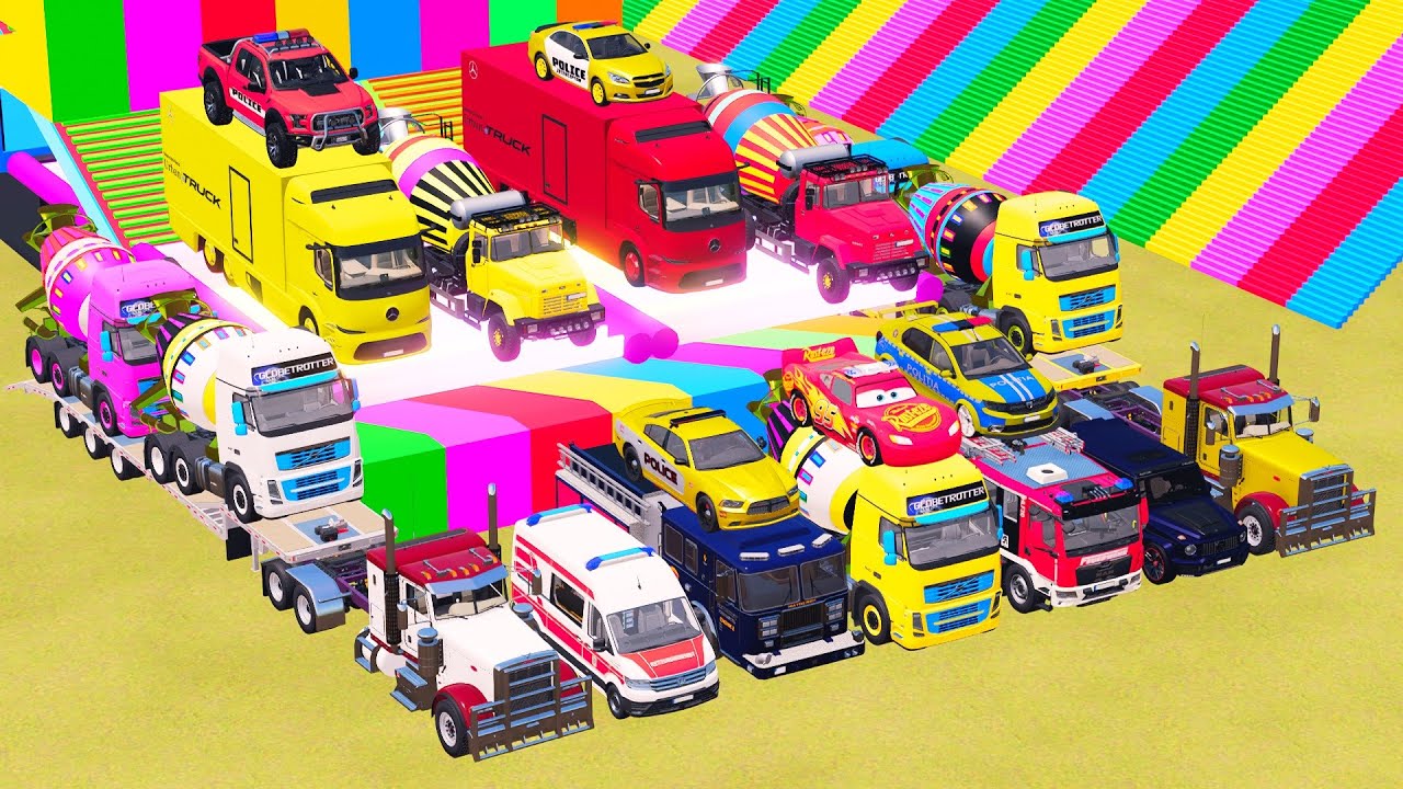 TRANSPORTING POLICE CARS, AMBULANCE, FIRE TRUCK, COLORFUL CARS WITH TRUCK FARMING SIMULATOR 22 #59