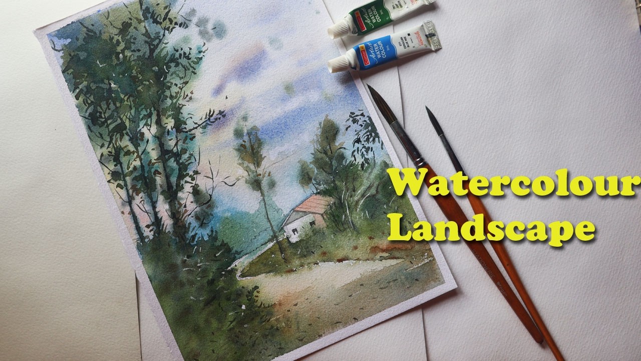 Watercolour scenery painting | painting with spray bottle
