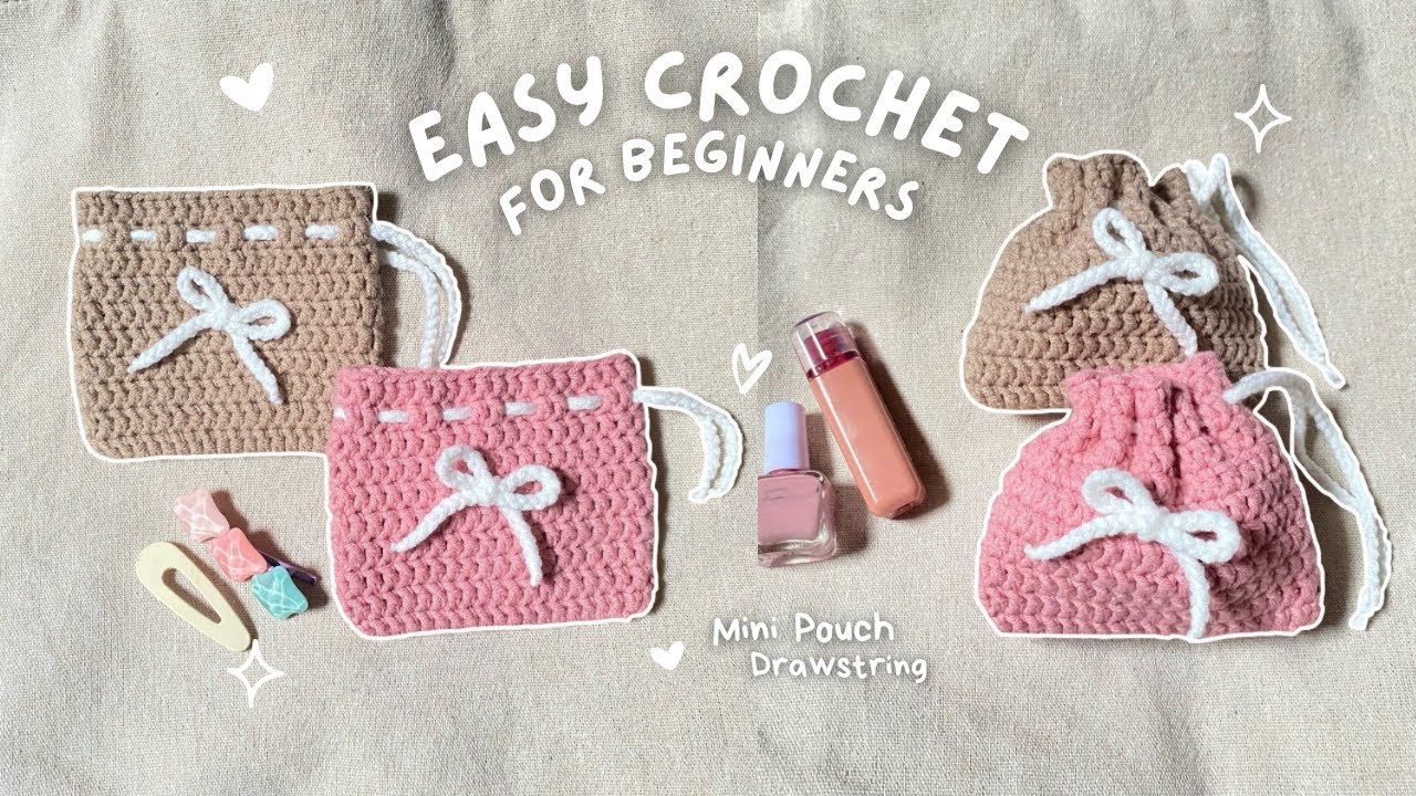 Drawstring Mini Pouch🎀🧸|EASY CROCHET FOR BEGGINNERS🫶🏻
